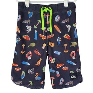 K1256 * Quicksilver Boys Allover Print Board Shorts Black Size 7